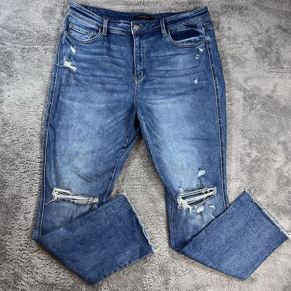 FLYING MONKEY Distressed Blue Mid Rise Ankle Jeans• Size 34 - Picture 1 of 6